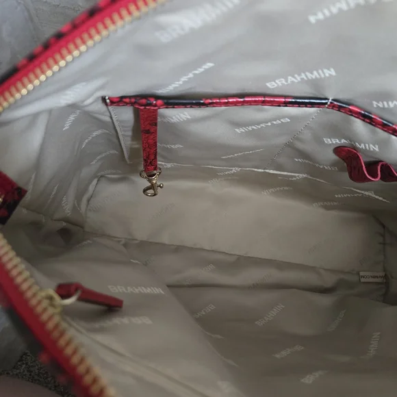 Brahmin Red and Black Croc-Embossed Shoulder Bag - Picture 9 of 14